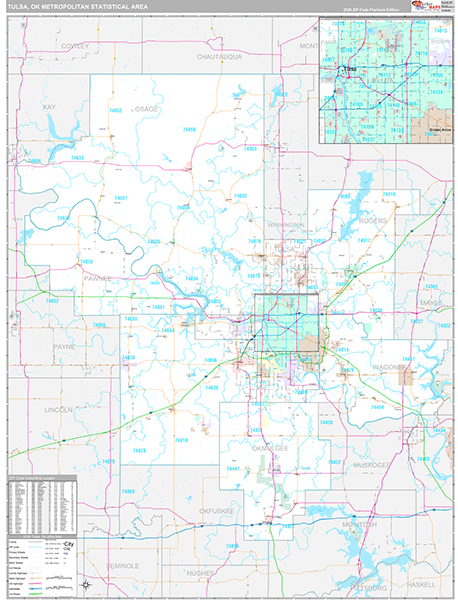 Tulsa, OK Metro Area Wall Map