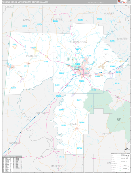 Tuscaloosa Metro Area Wall Map Premium Style