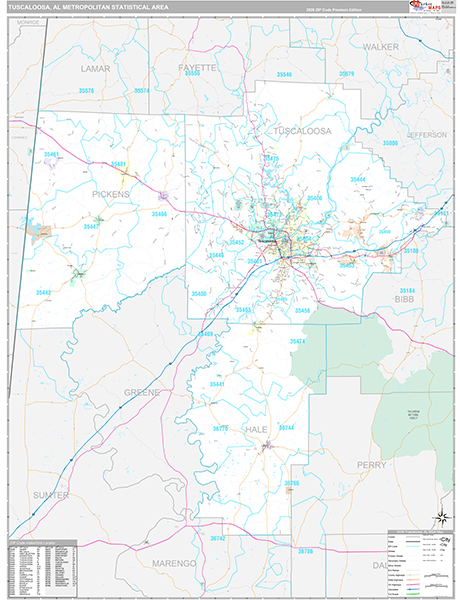 Tuscaloosa, AL Metro Area Wall Map