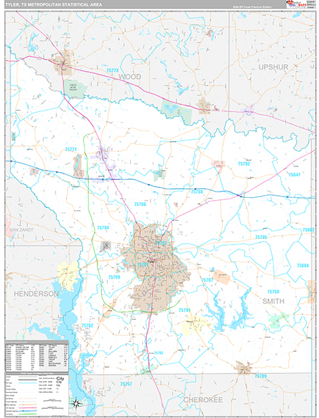 Tyler, TX Metro Area Wall Map