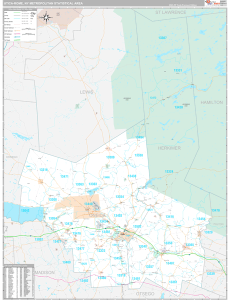 Utica-Rome Metro Area, NY 5 Digit Zip Code Maps - Basic