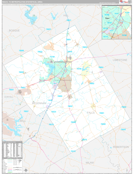 Waco, TX Metro Area Wall Map