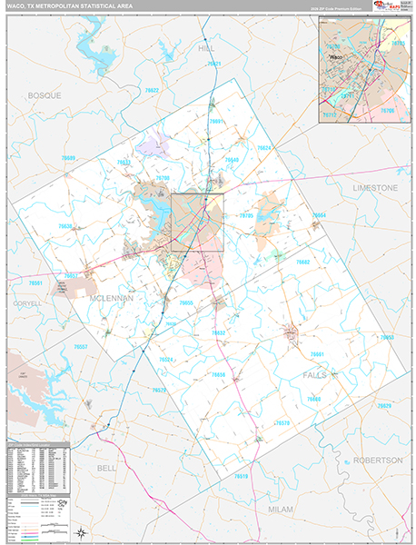 Waco, TX Metro Area Wall Map