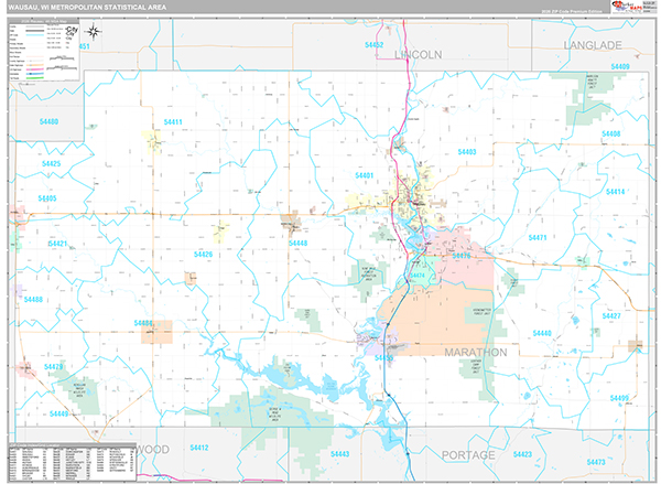 Wausau, WI Metro Area Wall Map
