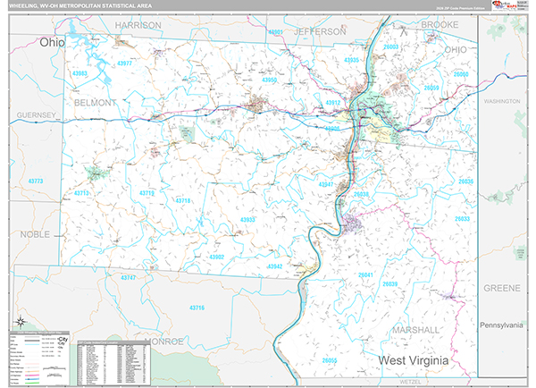 Wheeling, WV Metro Area Wall Map