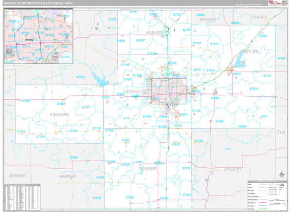 Wichita, KS Metro Area Wall Map