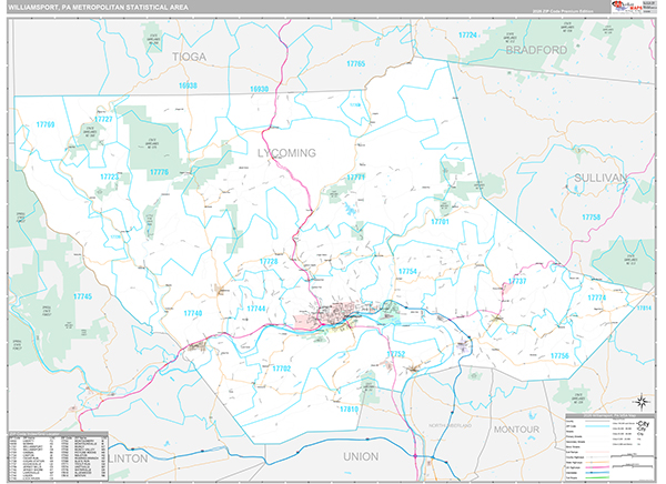 Williamsport Metro Area Wall Map