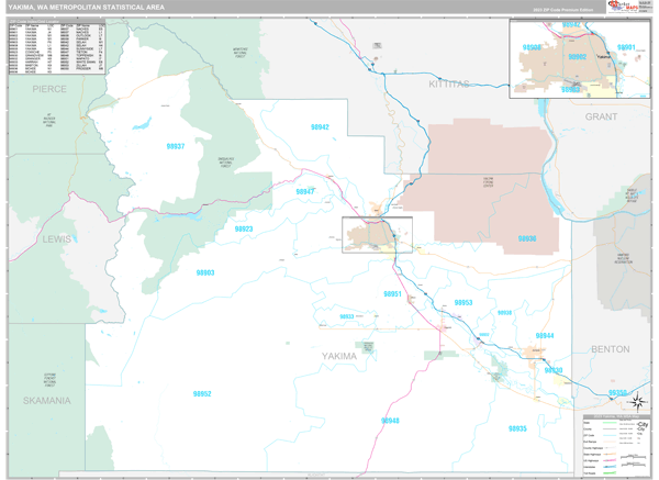 Yakima, WA Metro Area Wall Map