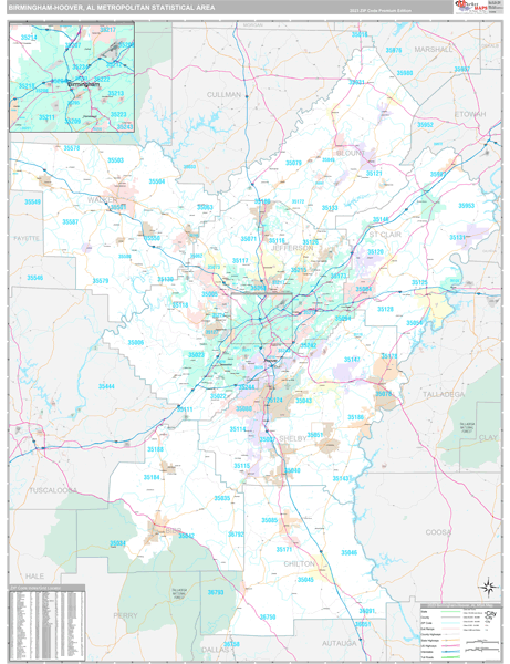 Birmingham-Hoover Metro Area, AL 5 Digit Zip Code Maps - Premium