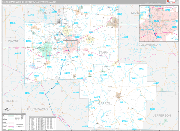 Canton-Massillon, OH Metro Area Wall Map Premium Style by MarketMAPS ...