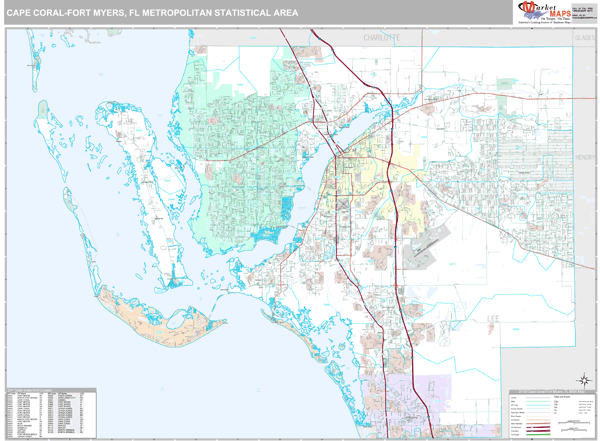 Cape Coral-Fort Myers Metro Area, FL Zip Code Maps - Premium