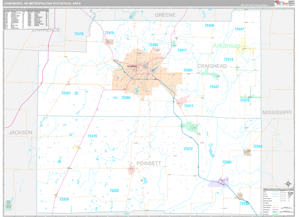 Jonesboro AR Metro Area Wall Map Premium Style by MarketMAPS MapSales