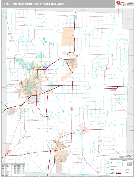 Joplin, MO Metro Area Wall Map Premium Style by MarketMAPS - MapSales