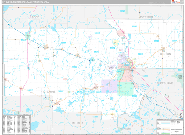 St Cloud Zip Code Map St. Cloud, MN Metro Area Zip Code Wall Map Premium Style by MarketMAPS