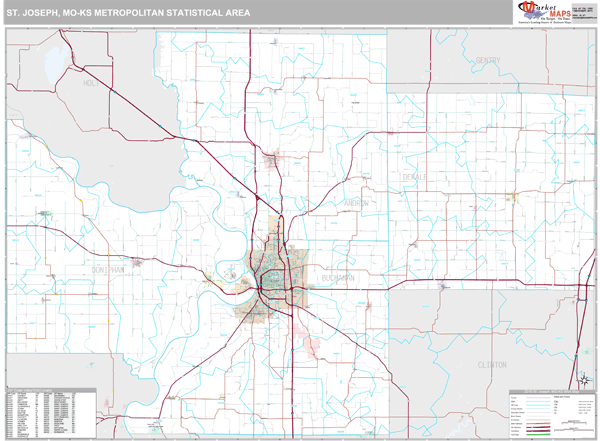 St. Joseph, MO Metro Area Zip Code Wall Map Premium Style by MarketMAPS ...