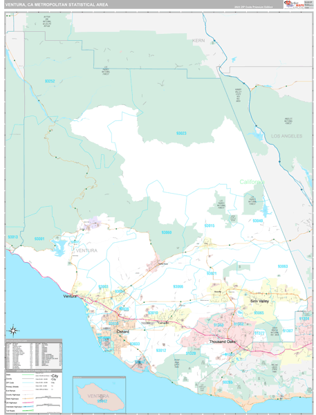 Ventura, CA Metro Area Zip Code Wall Map Premium Style by MarketMAPS ...