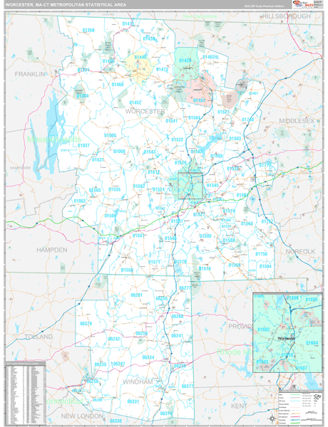 Worcester Metro Area Wall Map