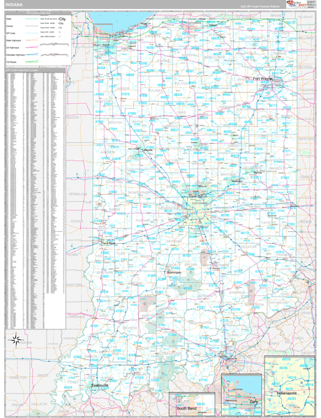 Indiana State Digital Map Premium Style