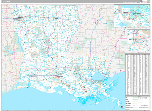Louisiana State Wall Map Premium Style