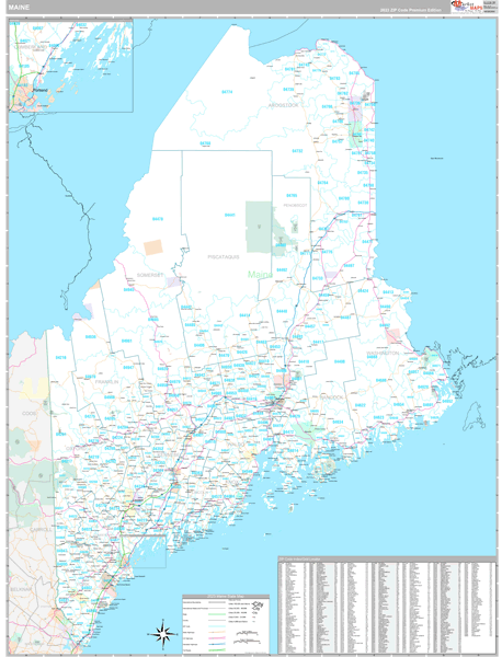 Maine State Wall Map Premium Style