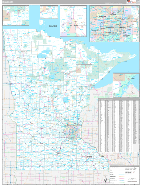 Minnesota State Wall Map Premium Style
