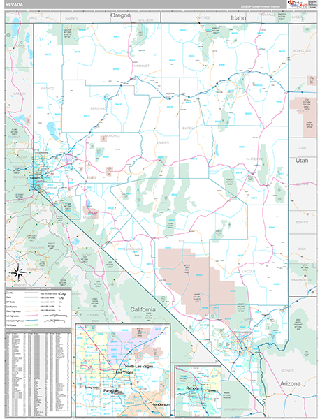 Nevada State Wall Map Premium Style