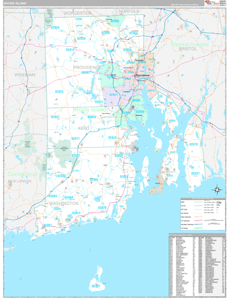 Rhode Island Zip Code Map