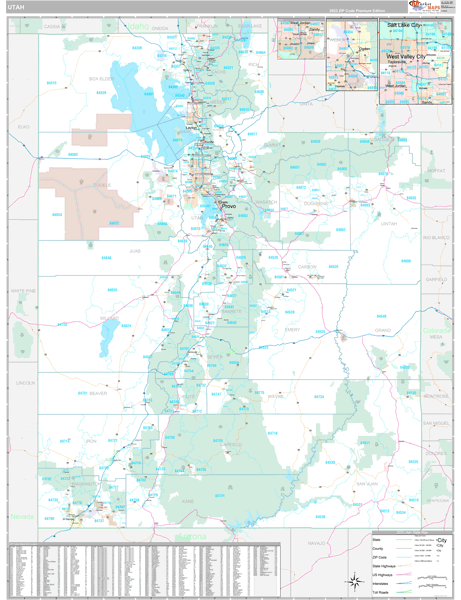 Utah State Wall Map Premium Style