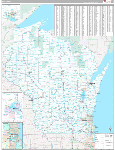 Wisconsin State Digital Map Premium Style