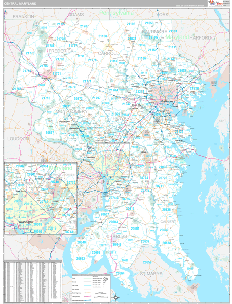 Maryland Central Sectional Zip Code Map