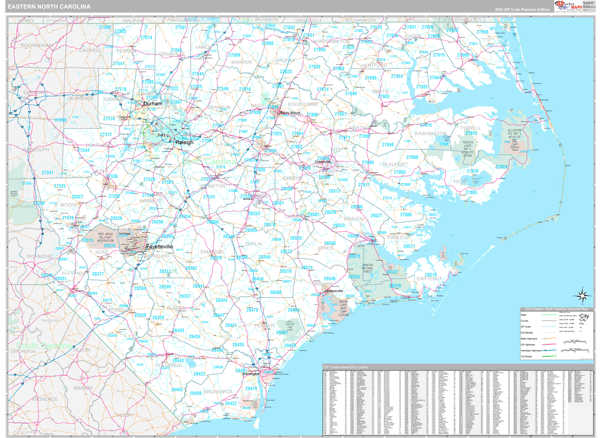 North Carolina Eastern Sectional Zip Code Map