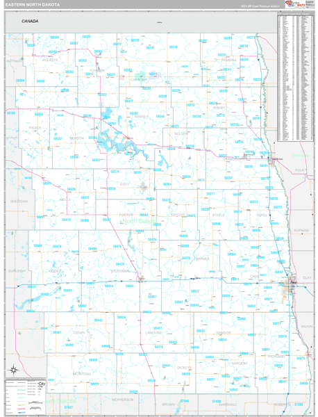 North Dakota Eastern  Wall Map