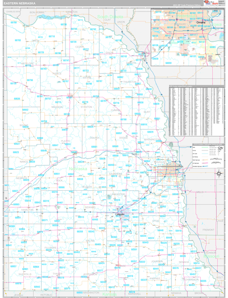 Nebraska Eastern  Wall Map