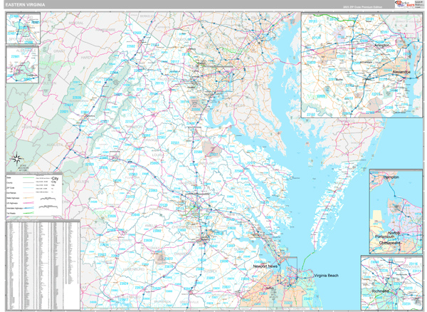 Virginia Eastern Sectional Zip Code Map
