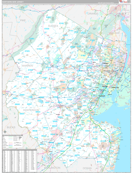 New Jersey Northern Sectional Zip Code Map