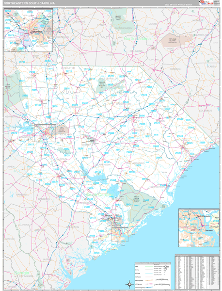 South Carolina North Eastern Sectional Zip Code Map