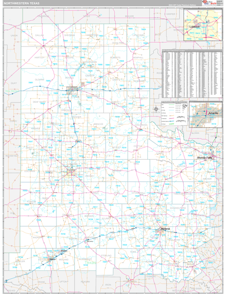 Texas North Western Sectional Zip Code Map