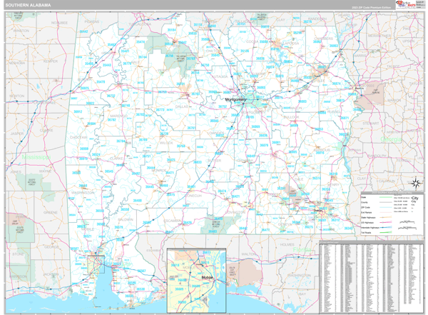 Alabama Southern Wall Map Premium Style by MarketMAPS - MapSales