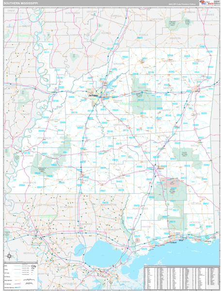 Mississippi Southern  Wall Map