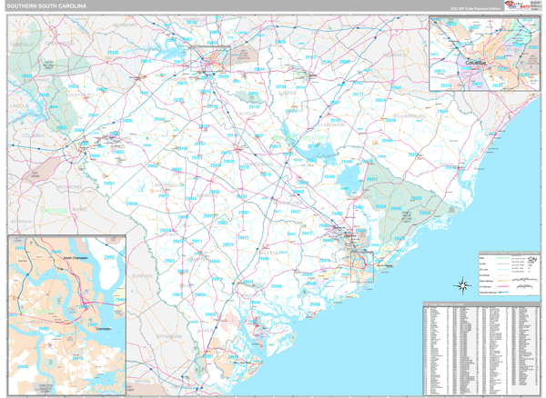 South Carolina Southern Sectional Zip Code Map