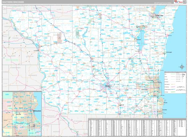 Wisconsin Southern Wall Map Premium Style By Marketmaps Mapsales