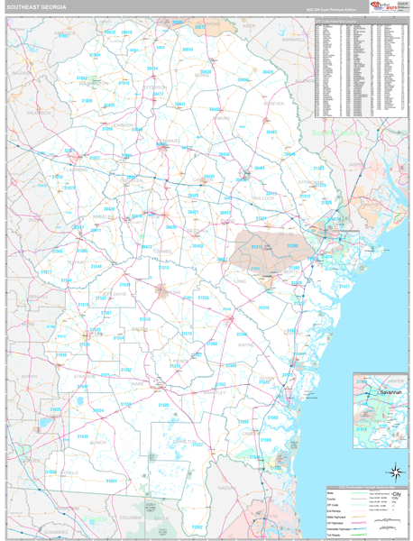 Georgia South Eastern Sectional Zip Code Map