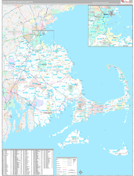 Massachusetts South Eastern Sectional Zip Code Map