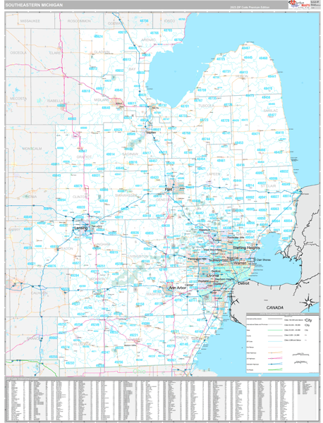Michigan South Eastern Sectional Zip Code Map
