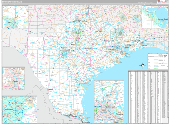 Texas South Eastern  Wall Map