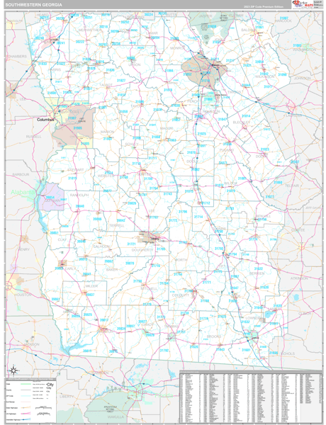 Georgia South Western Sectional Zip Code Map