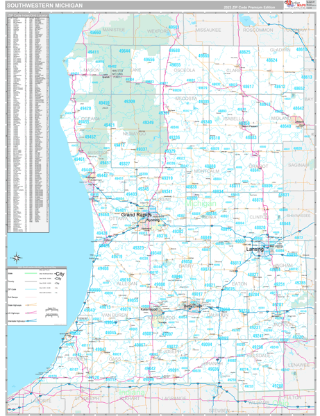 Michigan South Western Sectional Zip Code Map