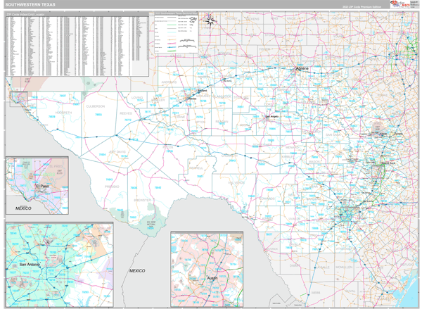 Texas South Western Sectional Zip Code Map