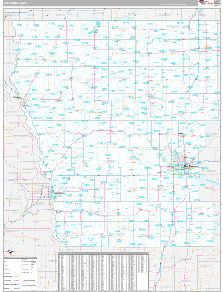 Iowa Western Sectional Zip Code Map
