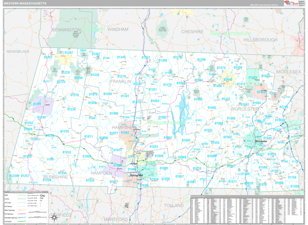 Massachusetts Western Sectional Zip Code Map